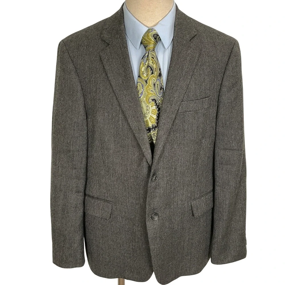 Stafford Signature Blazer Men 44S Gray Herringbone‎ Elbow Patch Academia Classic